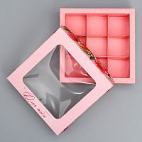 Коробка для конфет, 9 ячеек, «Тюльпаны», 14.7 х 14.7 х 3.5 см