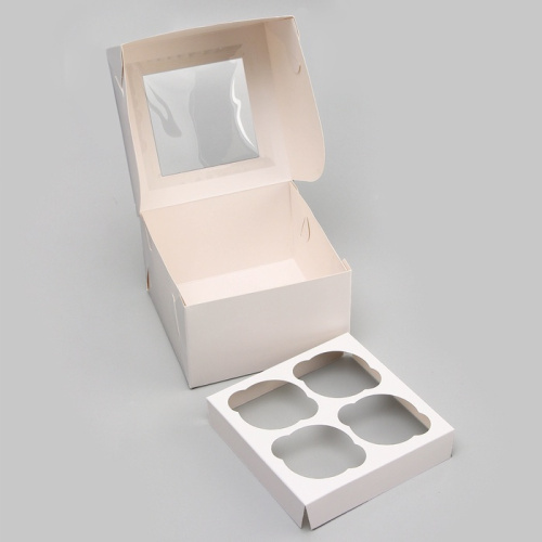 Коробка для 4 капкейка с окном, белая, 16 х 16 х 10 см фото 2
