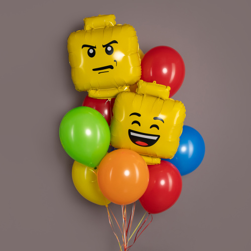 Воздушный шар фольгированный Фигура, Конструктор, Улыбка, желтый фото 2