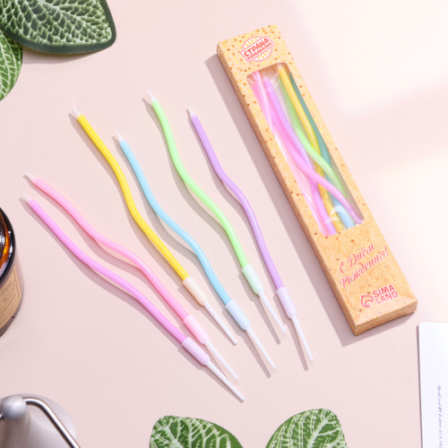 Свечи в торт витые "С днем рождения", 6 шт, 16,5 см, разноцветные фото 3