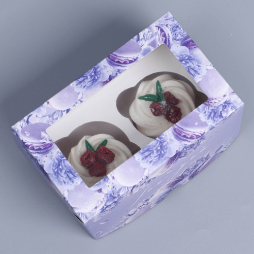 Коробка для 2 капкейков, «Макаруны», 16 х 10 х 10 см фото 2