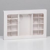 Коробка для 8+8 конфет + шоколад, с окном, белая 30×19.5×3 см