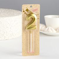 Свеча в торт  «Грань», цифра "2", золотая, 5 см