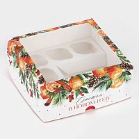 Коробка для 5 капкейков и бенто-торта Счастья в Новом году, венок 25х25х10см