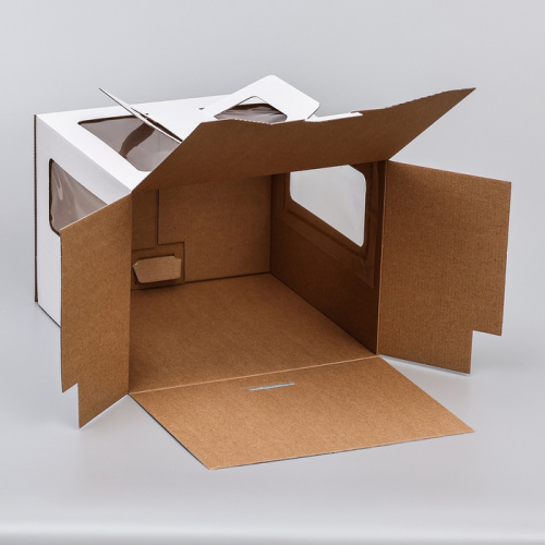 Коробка для торта 26x26x20, 2 окна, с ручками, белая фото 2 Коробка для торта 26x26x20, 2 окна, с ручками, белая фото 2