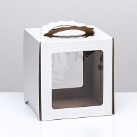 Коробка для торта 24x24x26 см с ручками «Квадрат», 2 окна, белая