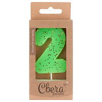 Свеча для торта цифра 2 НЕОН, зеленый с блестками, 4*6см