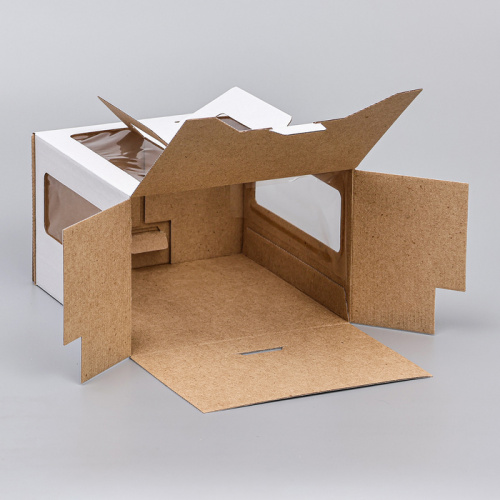 Коробка для торта 22x22x15 2 окна, с ручками, белая фото 2 Коробка для торта 22x22x15 2 окна, с ручками, белая фото 2