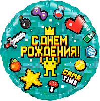 Воздушный шар фольгированный Круг, Пиксели, Game Time