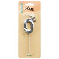 Свеча для торта Корона на шпажке цифра 0, Серебро, 6см, металлик