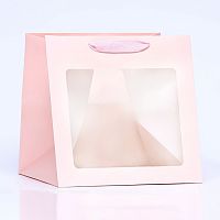 Пакет подарочный КУБИК 25*25*25см, розовый с окном