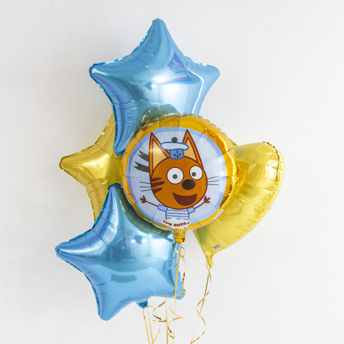 Воздушный шар фольгированный Круг Три кота, Коржик, желтый фото 2