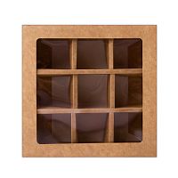 Коробка для 9 конфет, крафт, 13.5×13.5×3.2 см