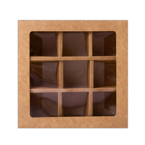 Коробка для 9 конфет, крафт, 13.5×13.5×3.2 см