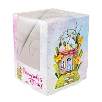 Коробка для мини кулича с окном Пасхальный домик, 9,5*9,5*12 см