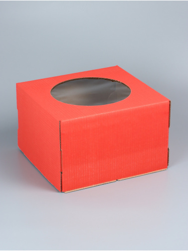 Коробка для торта 30x30x19 см, с окном, красный фото 2 Коробка для торта 30x30x19 см, с окном, красный фото 2