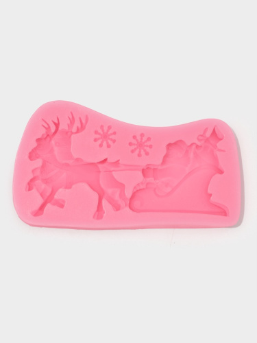 Молд новогодний Упряжка, силикон, 13×7.5×1.2 см, розовый