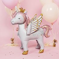Воздушный шар фольгированный Фигура Крылатый единорог, розовый, сатин, 1шт