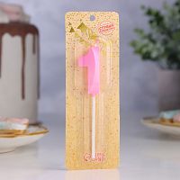 Свеча на шпажке «Грань», цифра "1", 5 см, розовая