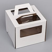 Коробка для торта 24x24x20, 2 окна, с ручками, белая