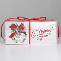 Коробка для 6 капкейков Новый год: серебро, 23х16х10см