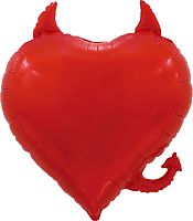 Воздушный шар фольгированный Сердце, Чертенок, Красный