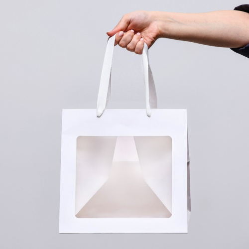 Пакет подарочный КУБ  25*25*25см, белый, с окном фото 2