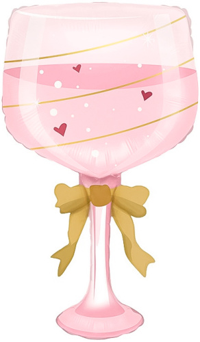 Воздушный шар фольгированный Фигура, Бокал, Золотой бант, Розовый Воздушный шар фольгированный Фигура, Бокал, Золотой бант, Розовый