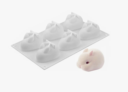 Форма для муссов Кролик Мини 3,5*5,5см 6в1, белый силикон