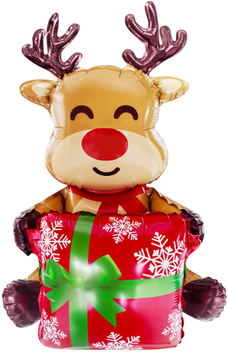 Шар фольгированный 3D Фигура, Олень с подарком (воздух)
