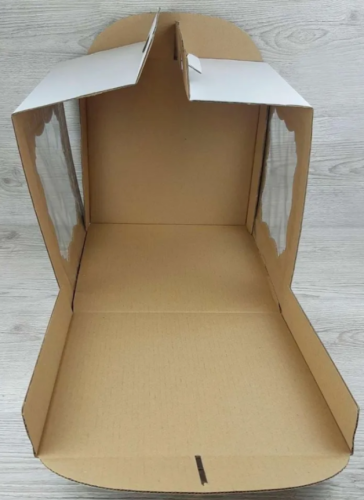 Коробка для торта 30x30x30, 2 окна, белая, с ручкой фото 3