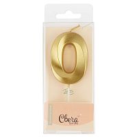 Свеча для торта Грани, цифра 0, золото, 6,5см