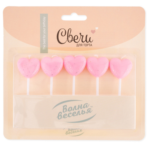 Свеча для торта Сердце, розовый с блестками, 5шт с держателем фото 3 Свеча для торта Сердце, розовый с блестками, 5шт с держателем фото 3
