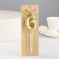 Свеча в торт  «‎Грань», цифра "6",золотая, 5 см