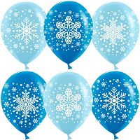 Шар латексный Снежинки, голубой/синий, пастель