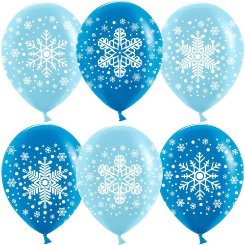 Шар латексный Снежинки, голубой/синий, пастель Шар латексный Снежинки, голубой/синий, пастель