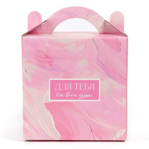 Коробка для торта 20x20x20 см с окном, сундук, Нежные краски фото 2