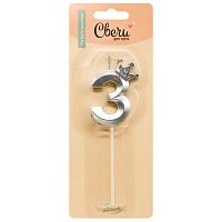 Свеча для торта Корона на шпажке цифра 3, Серебро, 6см, металлик