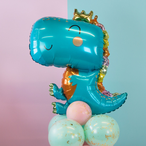 Воздушный шар фольгированный Фигура, Динозаврик в короне, Голубой фото 2 Воздушный шар фольгированный Фигура, Динозаврик в короне, Голубой фото 2