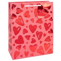Пакет подарочный Множество сердец, металлик, 16*12*7см