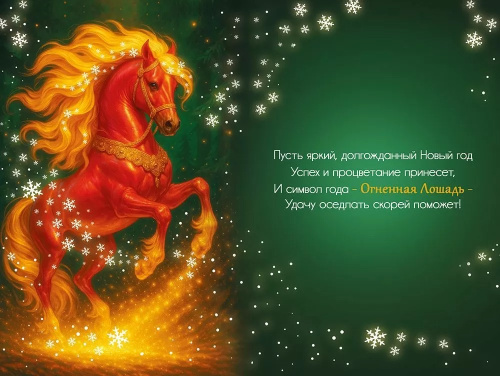 Открытка С Новым Годом! (2026-огненная лошадь), 12,2*18,2см