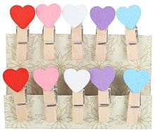 Декоративные мини прищепки Сердечки, 3,5 см, ассорти, 10 шт