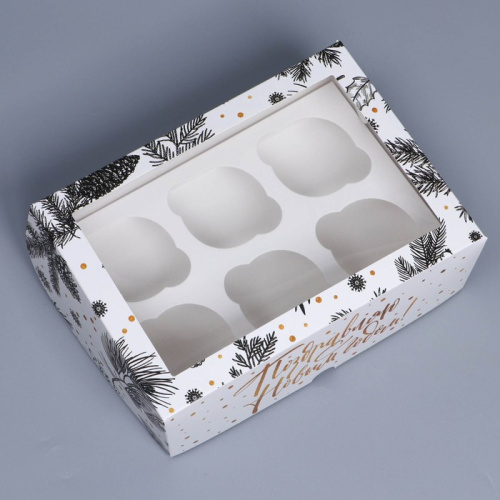 Коробка для 6 капкейков с окном Поздравляю С Новым годом!, 25х17х10см фото 2