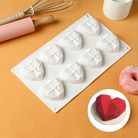 Форма Siliko Сердце Гранёное 65х20мм 8в1, белый силикон