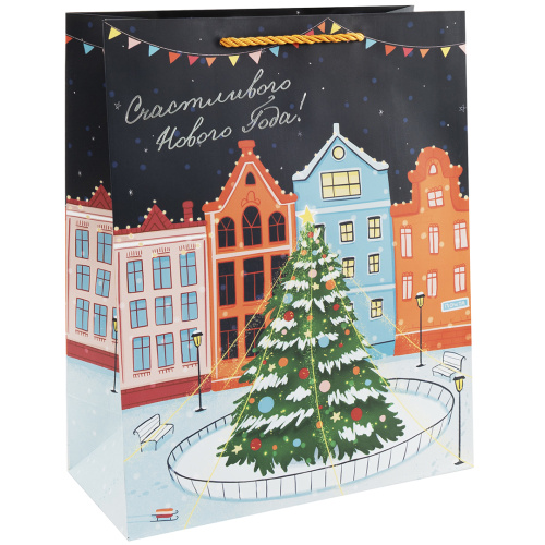 Пакет подарочный Счастливого Нового Года!, металлик, 41*31*12см Пакет подарочный Счастливого Нового Года!, металлик, 41*31*12см