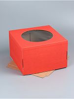 Коробка для торта 30х30х19 см , с окном, красный