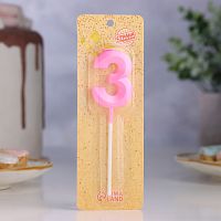 Свеча на шпажке «Грань», цифра "3", 5 см, розовая