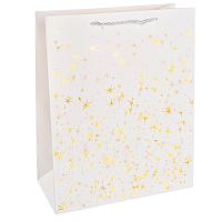 Пакет подарочный Тысячи созвездий, Белый/Золото, 32*26*12см, металлик