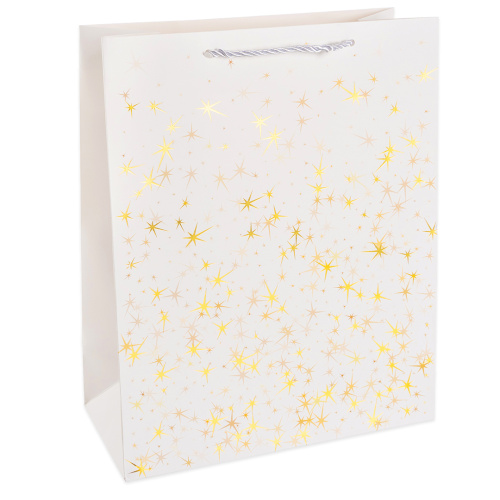 Пакет подарочный Тысячи созвездий, Белый/Золото, 23*18*10см, металлик Пакет подарочный Тысячи созвездий, Белый/Золото, 23*18*10см, металлик