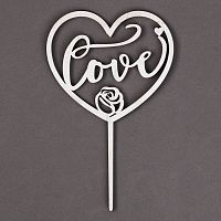 Топпер деревянный Сердце с блестками, серебро